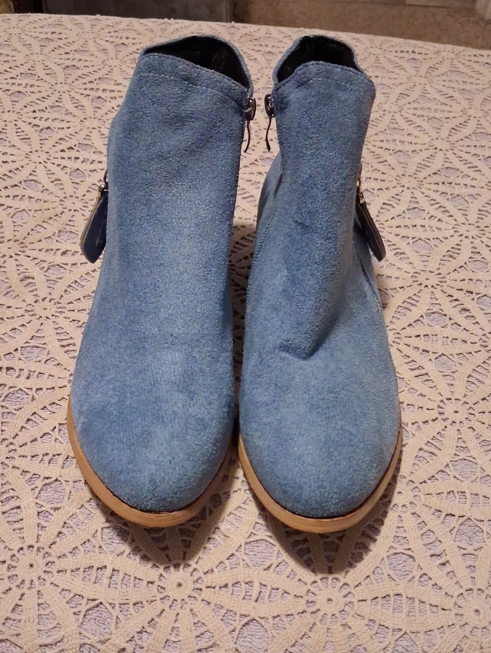 Light Blue Suede Ankle Booties with Side Zip